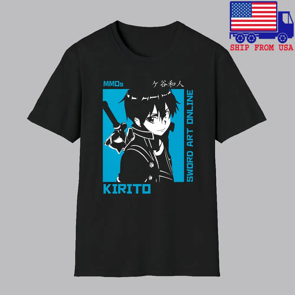 Art Craft Online - เสื้อยืดสีดำผู้ชายดาบศิลปะออนไลน์ SAO คิริโตะ อนิเมะ ไซส์ S-5XL