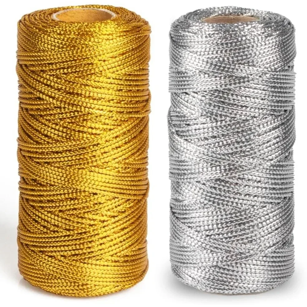 Macrame Cord Cotton - เชือกสตริงเชือกมาคราเม่100ม. 1.5มม. สำหรับงานเย็บ, งานประดิษฐ์เชือกแบบทำมือและเครื่องประดับ-เชือกเส้นใหญ่สีทองและสีเงิน