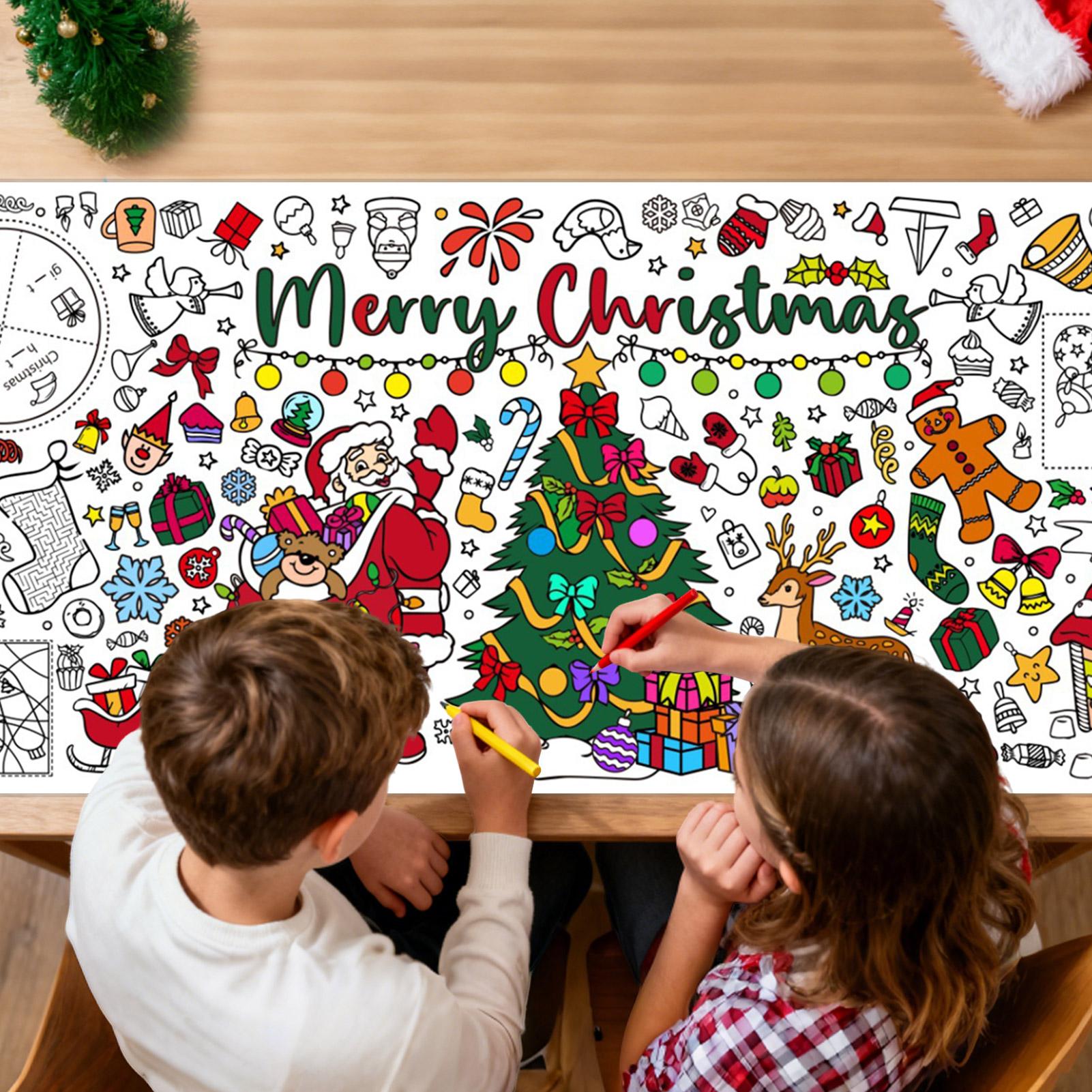 Art Craft Doodle - โปสเตอร์ระบายสีคริสต์มาสขนาดใหญ่ ผ้าปูโต๊ะลายศิลปะสำหรับเด็ก ของขวัญงานฝีมือคริสต์มาส กระดาษระบายสีขนาดใหญ่