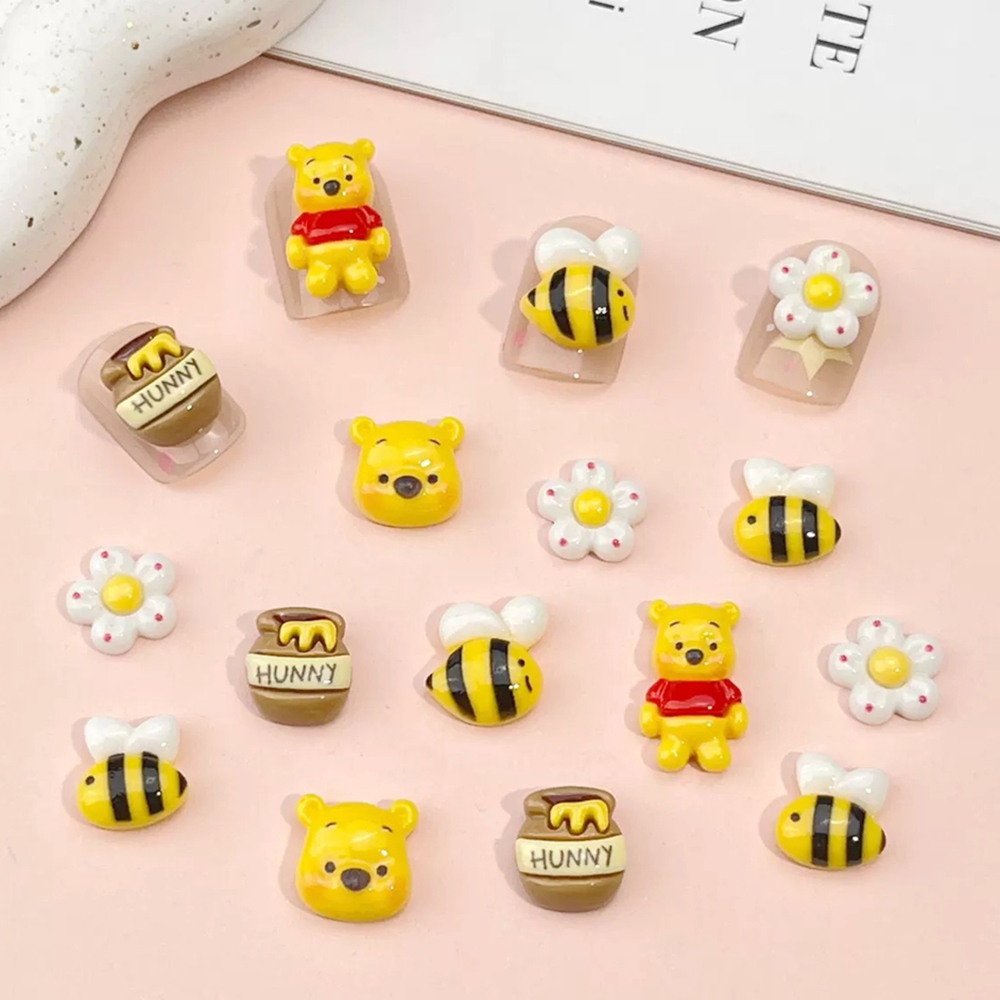 Art Craft Disney - ชุดตกแต่งเล็บเรซิ่นลายการ์ตูนน่ารัก 20 ชิ้น รูปหมีน้อย ผึ้ง ดอกไม้