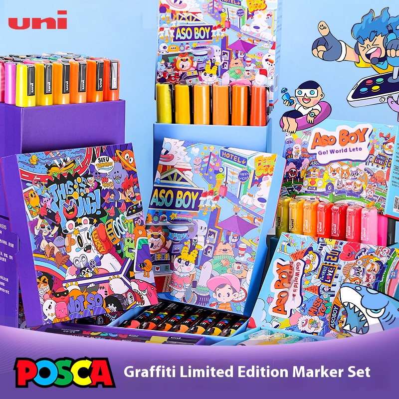 Art Craft Doodle - ปากกาเมจิก UNI POSCA รุ่นกราฟฟิตี ลิมิเต็ด, 1M/3M/5M/8K(0.7-2.5มม.)