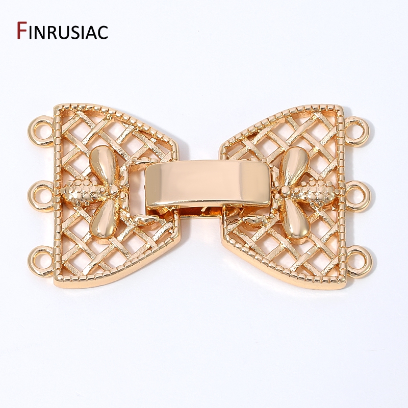 Art Craft Ideas - ตัวเชื่อมต่อแบบมีตัวล็อค 3 แถว ชุบทอง 14K สำหรับงานเครื่องประดับ,