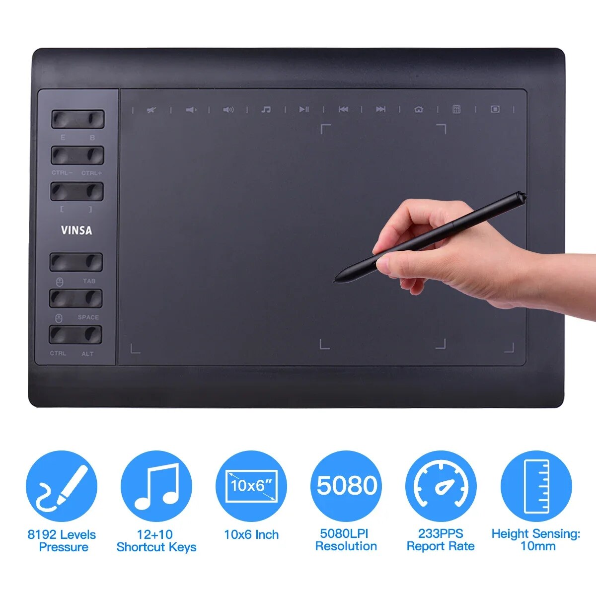 Art Craft Online - แท็บเล็ตการวาดภาพกราฟิกระดับมืออาชีพขนาด 10x6 นิ้ว 12 ปุ่มด่วนพร้อมสําหรับ Windows