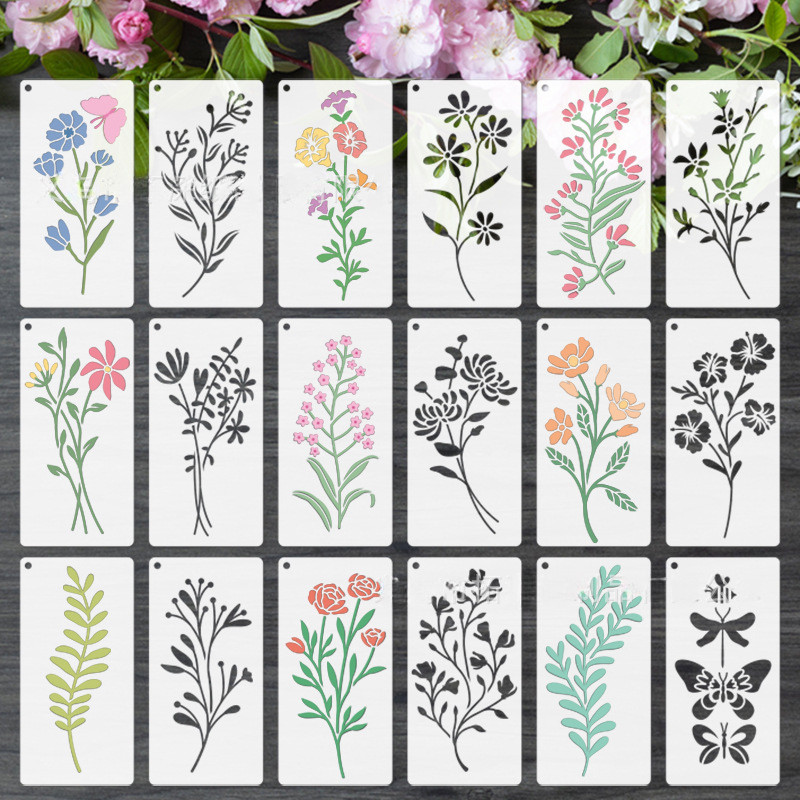 Art Craft Doodle - ชุดลายฉลุลายดอกไม้เรขาคณิต 18 ชิ้น สำหรับงานศิลปะ DIY วาดเส้น