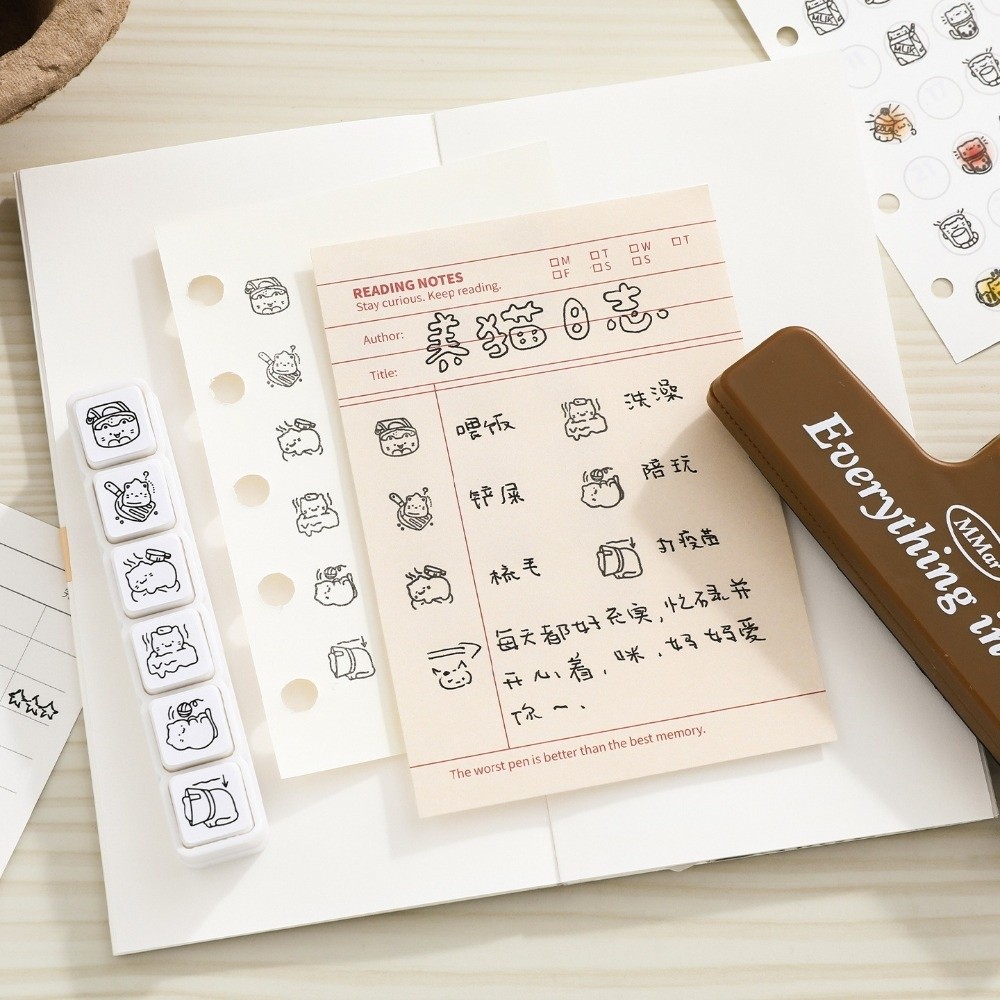 6 ชิ้น แสตมป์ลายแมวน่ารัก ด้าม - Rubber Stamp Blank บทวิจารณ์และราคา
